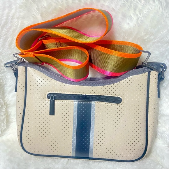 HAUTE SHORE Beige and Gray Crossbody Bag with Multicolor Strap - Picture 10 of 15